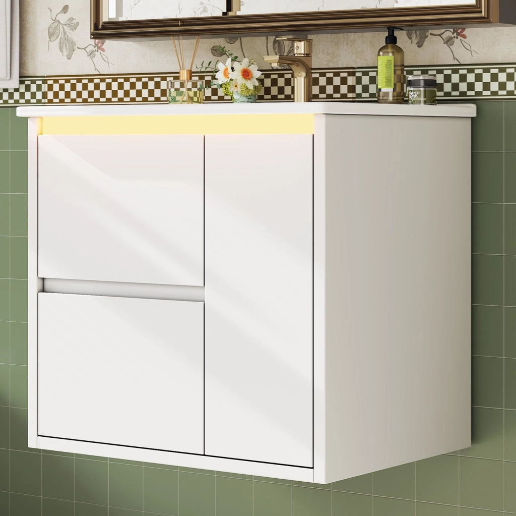 Mobile lavabo sospeso 61x46;5x57 cm bianco MDF con LED a sensore