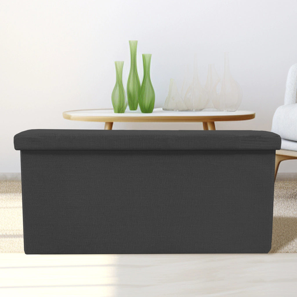 Puff Ottomano Portaoggetti Rettangolare in Tessuto Pieghevole 76x38x38cm | Nyana Casa | Stile ottomano | Tessuto Resistente | Nero, grigio e beige