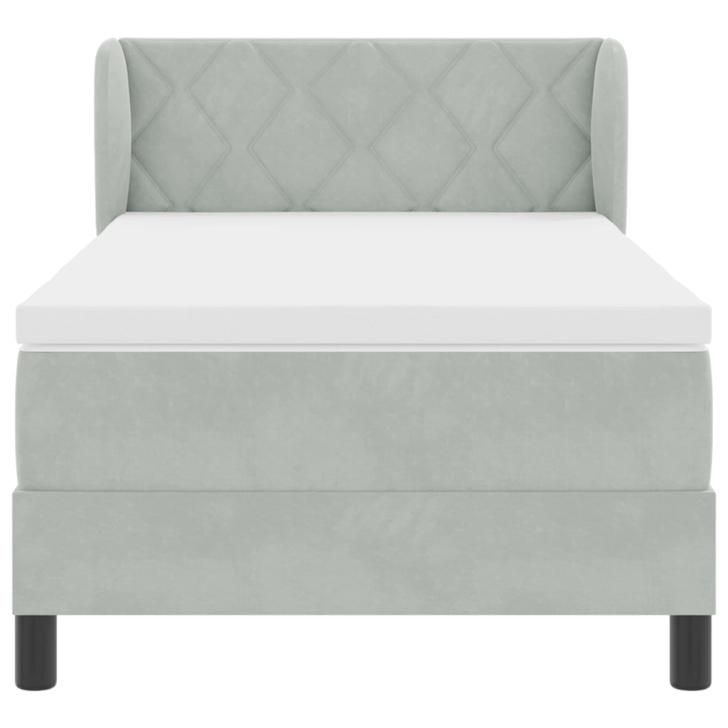 Letto a Box Spring con Materasso Grigio Chiaro 90x190 cm in Velluto