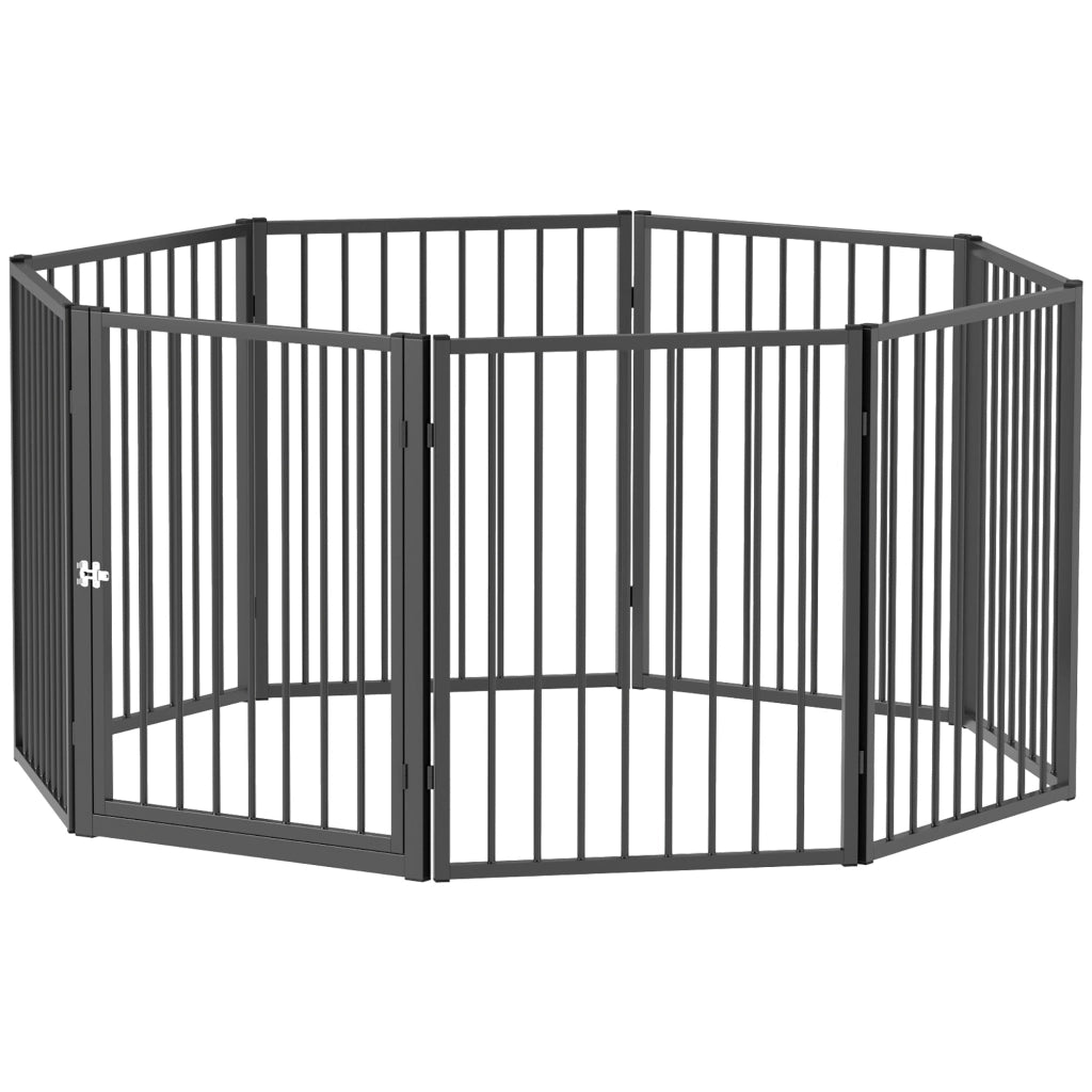 Recinto per Cani ¨C zephmum ¨C Grigio, Metallo, 8 Pannelli con Porta, Pieghevole