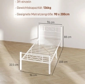 Letto 90x200 cm con testiera e spazio sottoletto in acciaio bianco