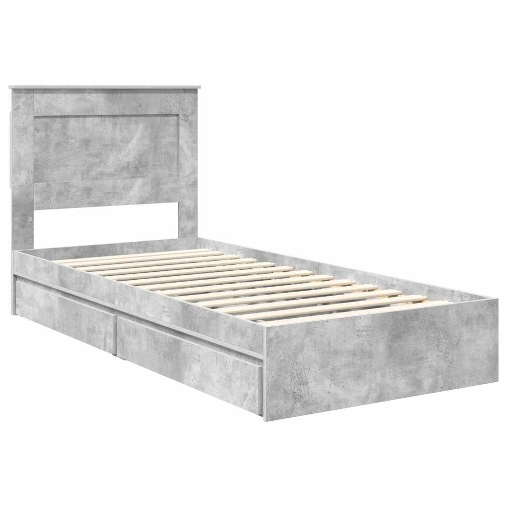 Letto con Contenitore con testiera Grigio cemento 75 x 190 cm 3410281
