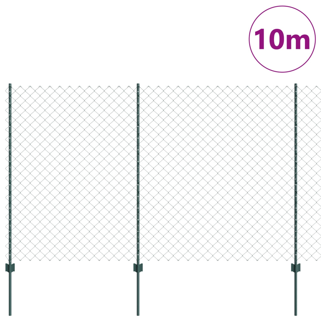 Recinzione a Catena con 10 Pali U Verde 1,5x10 m Acciaio