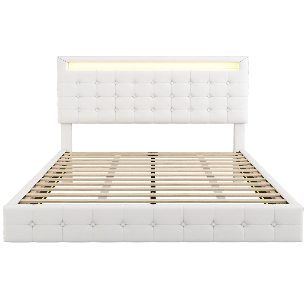 Letto 140x200 cm con luci LED; testiera regolabile; PU; bianco