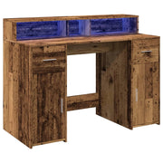 Scrivania tavolo postazione di lavoro mobile per computer studio con luci a LED legno vecchio legno ingegnerizzato marrone 02_0023436
