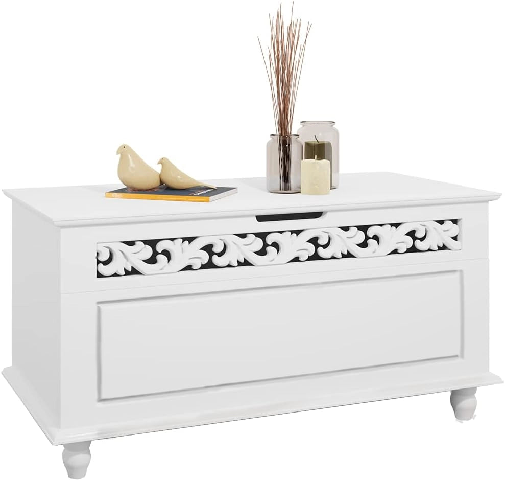 ® Cassapanca Shabby Contenitore Stile Country 80x40x48cm Baule in Legno Bianco Box Contenitore Salvaspazio Arredamento Casa Arredo Salotto Mobiletto Multiuso Spazioso Coperchio Ribaltabile