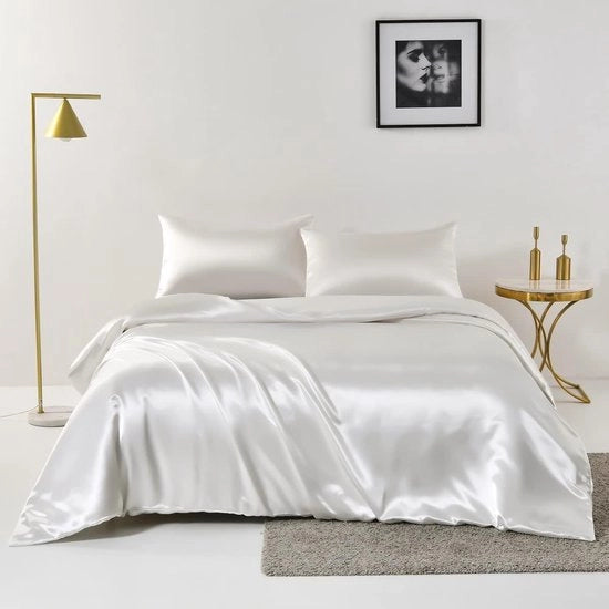 Set di lenzuola a due pezzi in seta bianca | copriletto 155 x 220 cm con cuscino 80 x 80 cm | antracite | set di lenzuola a due pezzi | copriletto in cotone con chiusura a zip