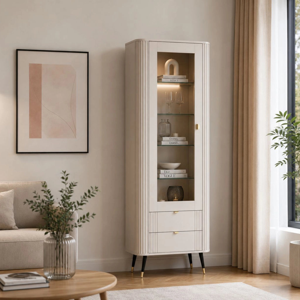 Mobile Espositore Lokapami, Vetrina 4 Ripiani, 78x40x192h cm Beige