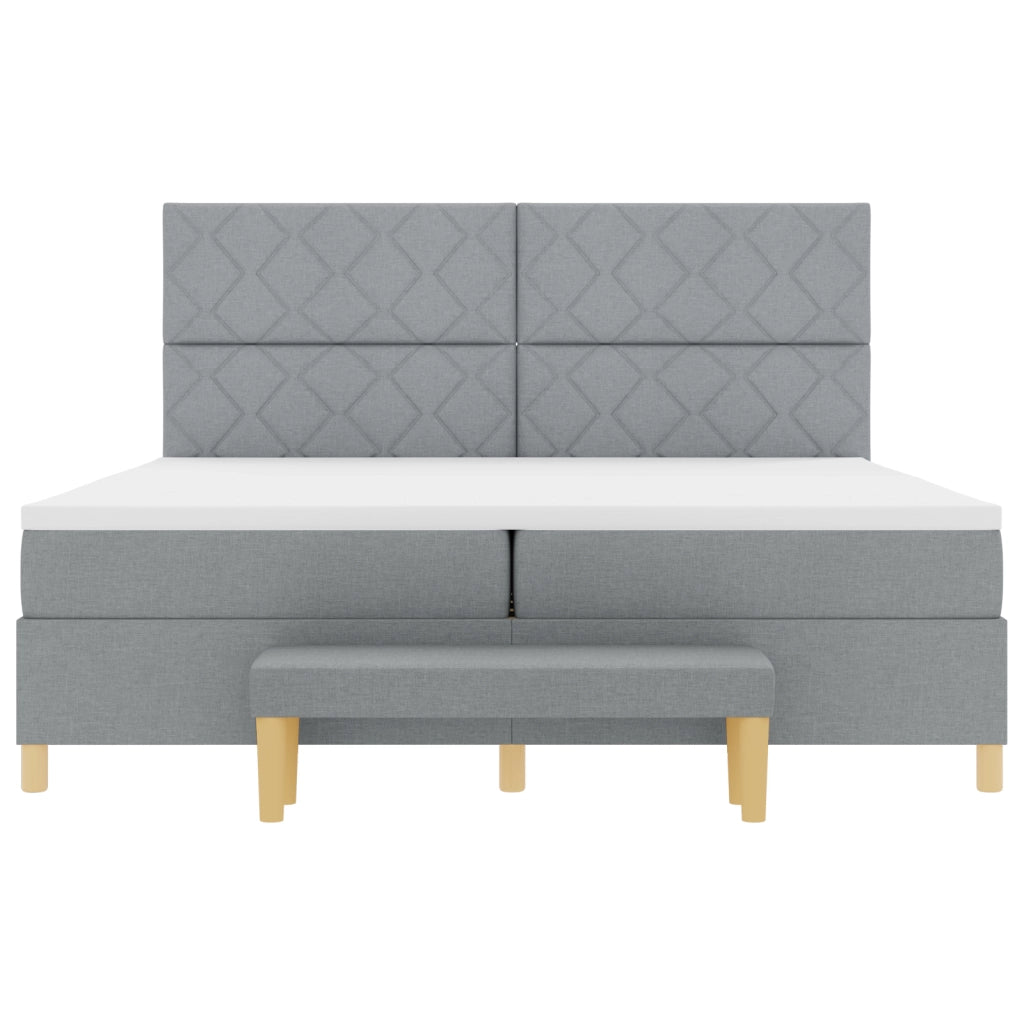 Letto a Molle con Materasso e Panca Grigio Chiaro 200x200 cm Tessuto