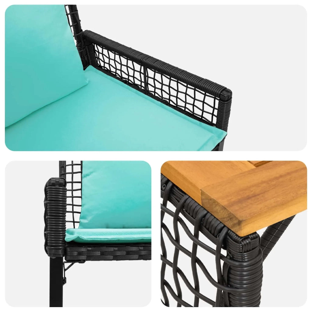 Set di Mobili da Esterno con cuscino 4 pcs Nero e Turchese