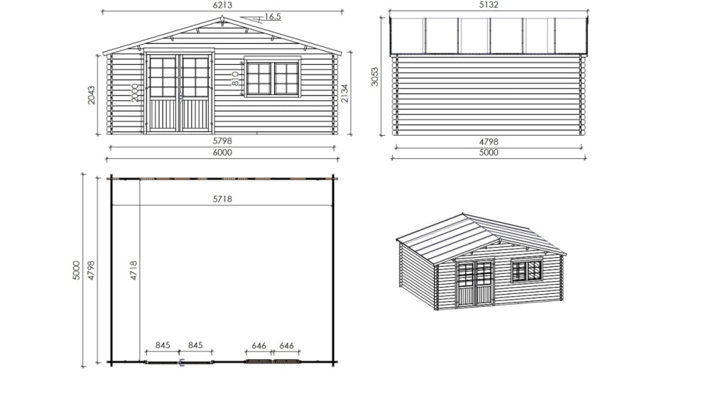 Casetta da giardino in legno - 30m2 - 6x5m - 40mm - colore: naturale - DOM747 - ALTANKA