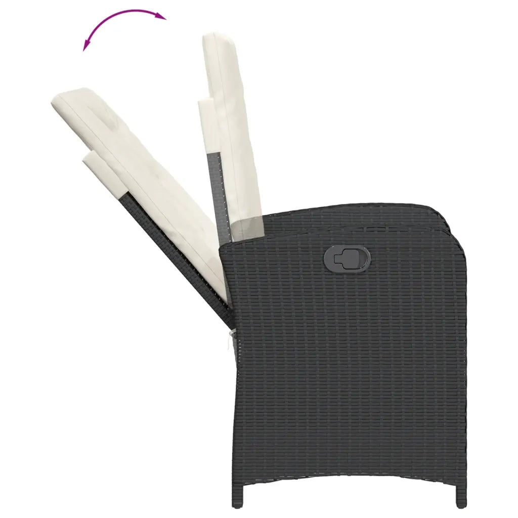 Set da Pranzo da Giardino 3 pz | Set Salotto da Giardino con Cuscini Nero in Polyrattan