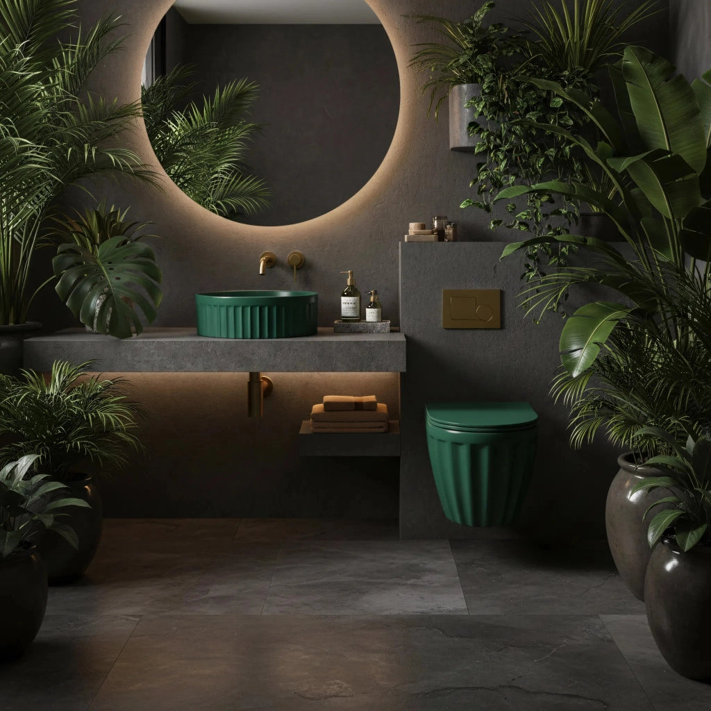 Set: Wc Sospeso + Lavabo Da Appoggio Rea Duo Matcha Matt
