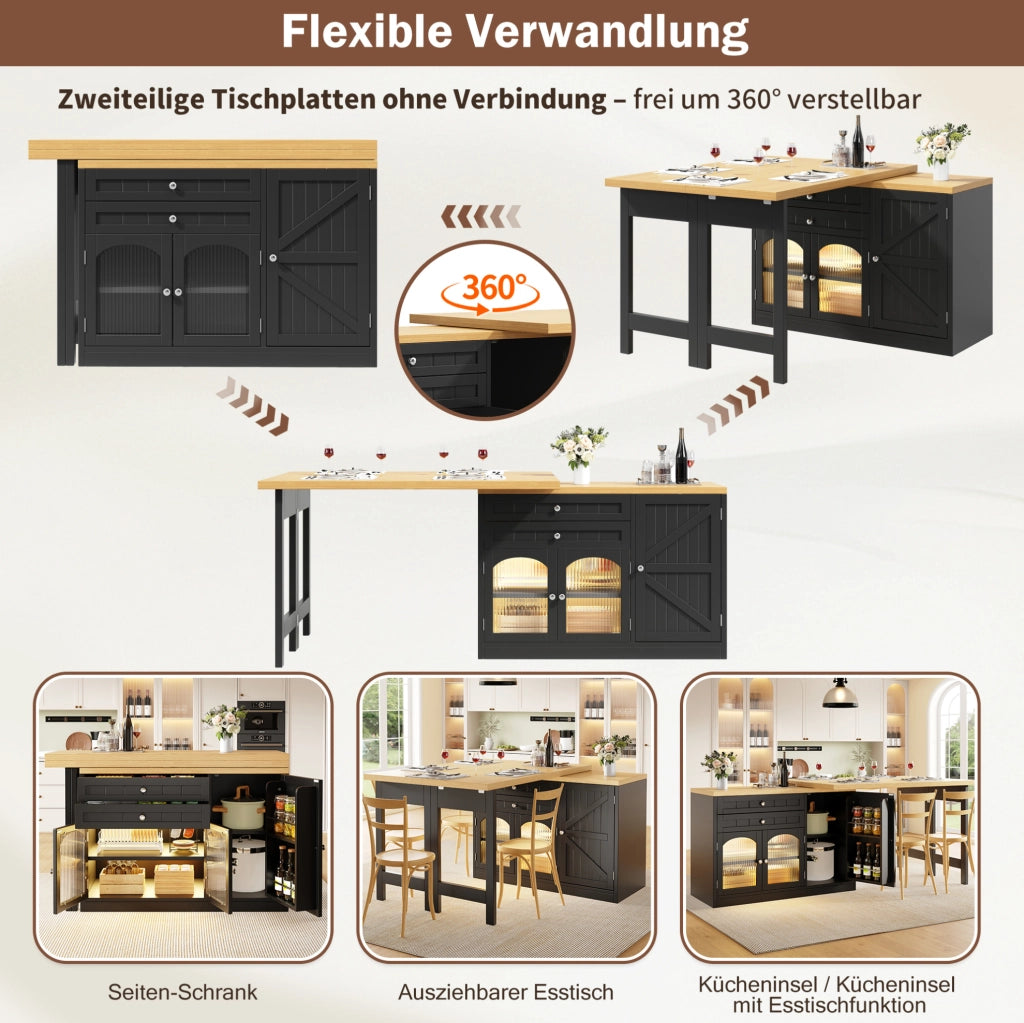 Isola cucina estensibile girevole 120-194 cm nera