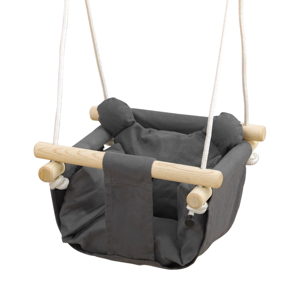 Altalena per Bambini Regolabile in Altezza ¨C zephmum ¨C Grigio e Legno 40x40x110-180 cm