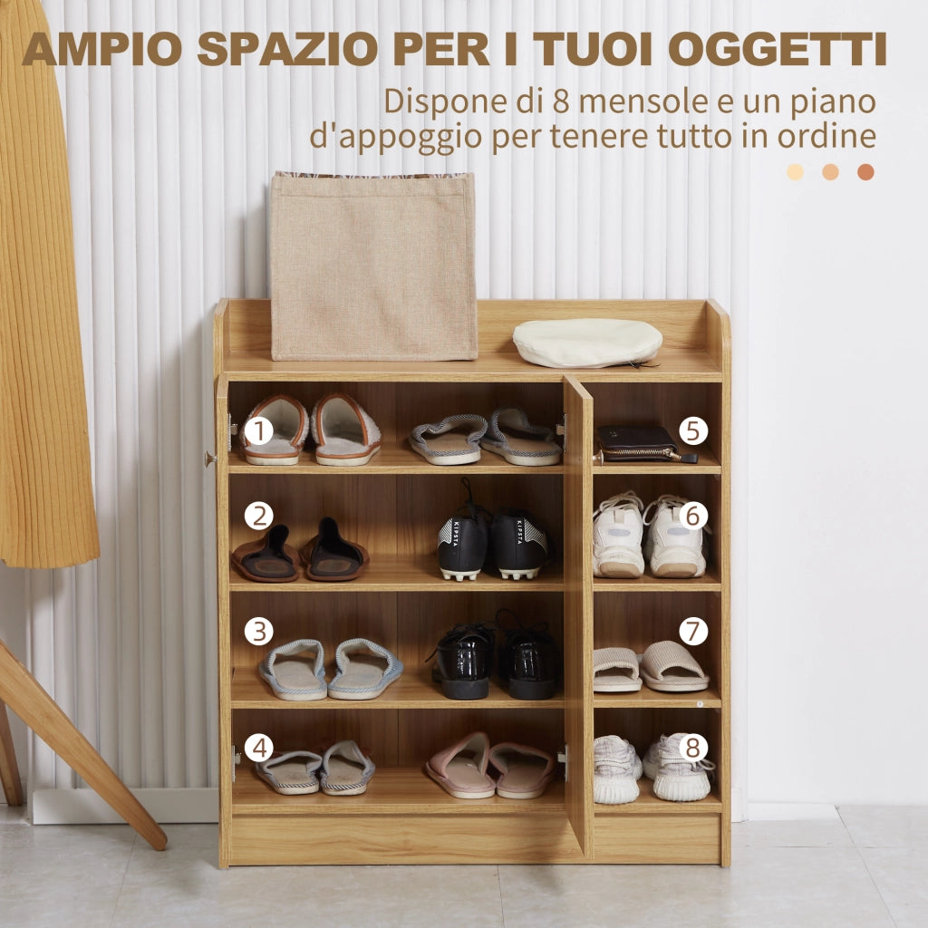 Armadio Scarpiera in Legno con 4 Ripiani Aperti ¨C zephmum ¨C Marrone Chiaro 83x30x90 cm