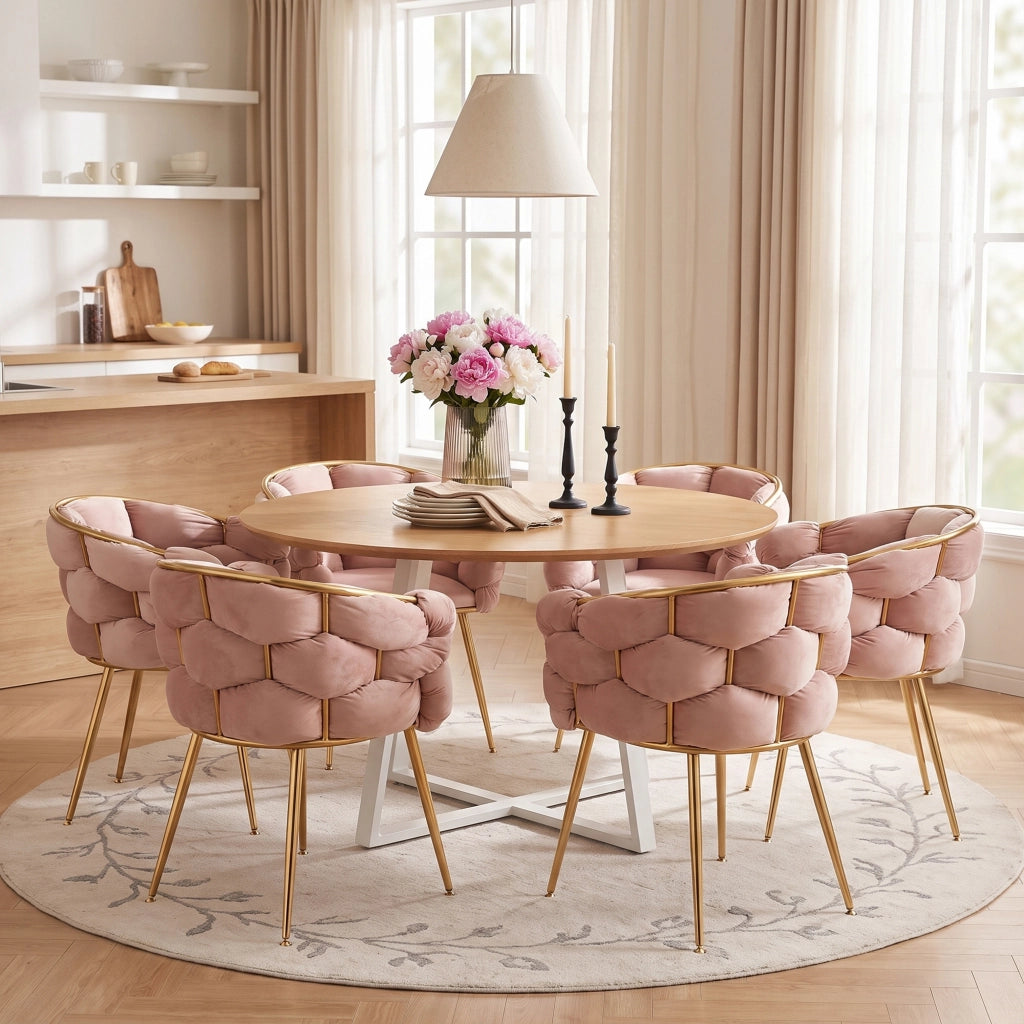Sedia accent in velluto rosa con struttura metallica dorata, sedia trucco moderna per soggiorno e camera da letto