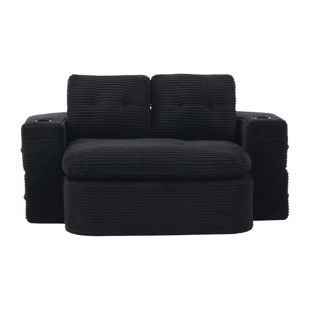 Poltrona letto 2 in 1 con braccioli removibili in corduroy nero