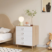 Comodino con 4 cassetti 80x54x90 cm, colore Natural/White, in MDF e truciolare
