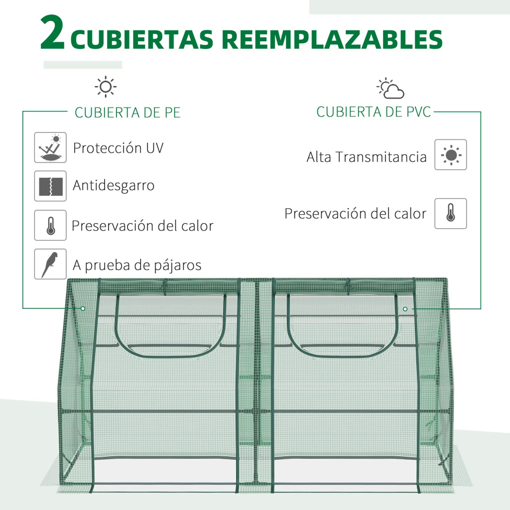 Serra da Giardino ¨C Xylo ¨C Doppia Copertura Finestre Acciaio Verde 180x90x90 cm