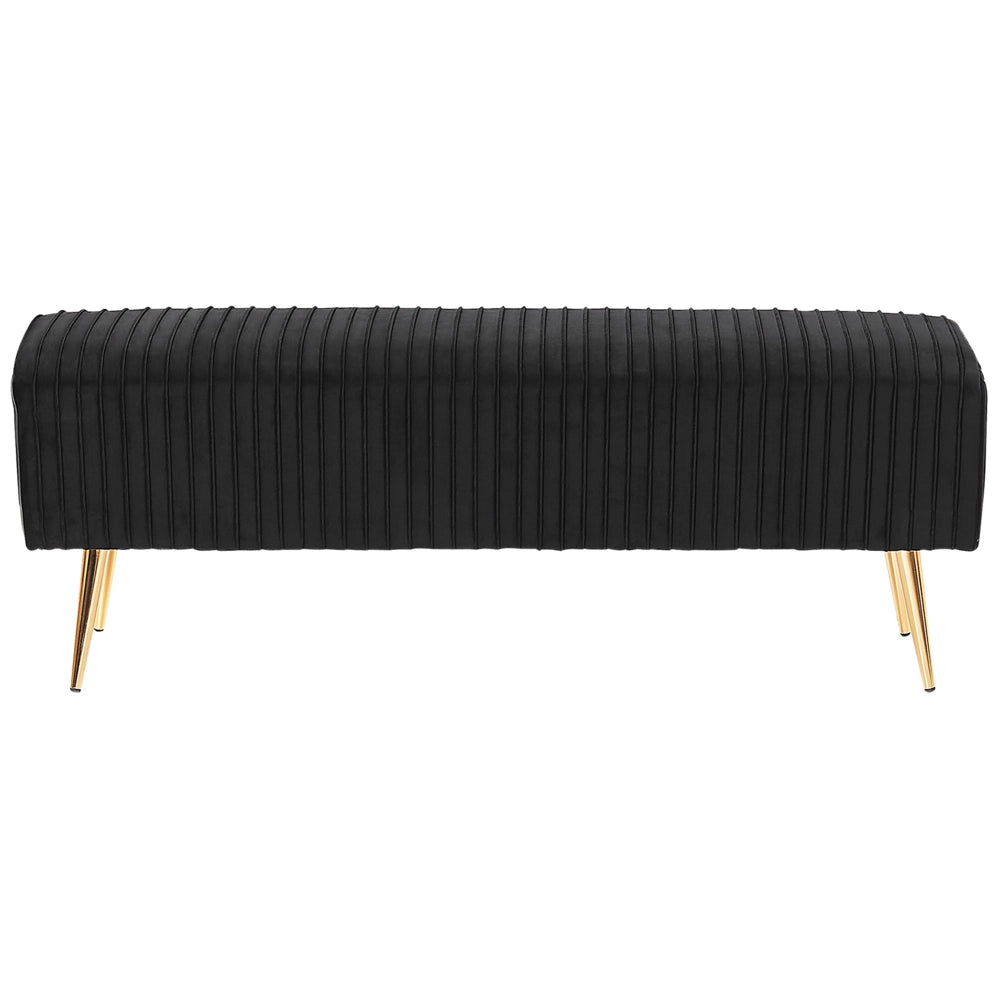 Panca Velluto Nero Imbottito Gambe In Metallo dorato 118 cm Glamour Soggiorno Camera Da Letto Corridoio