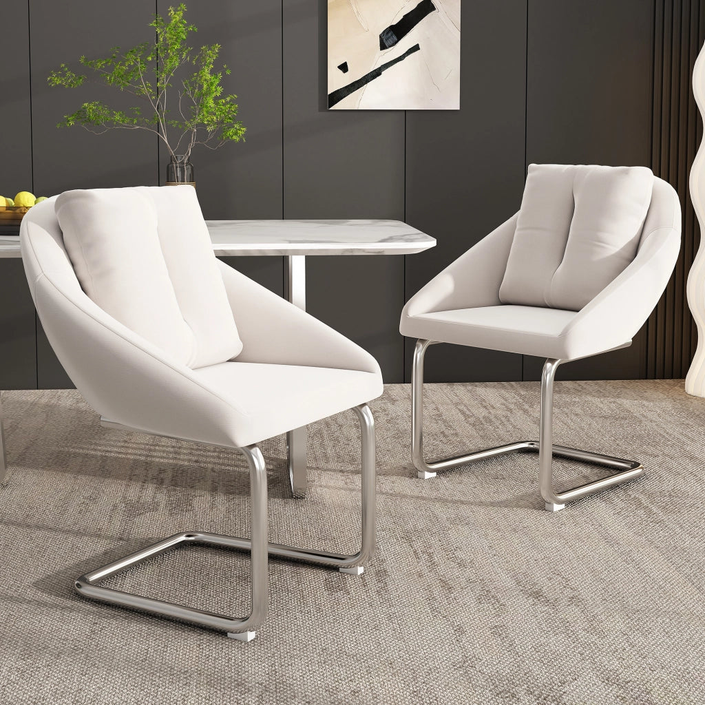 Sedia da pranzo girevole ergonomica con cuscino e struttura in metallo, set da 4, in velluto beige