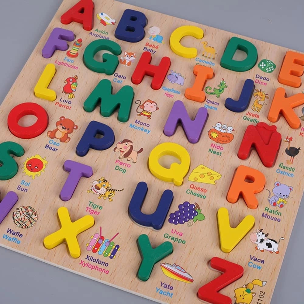 Trade Shop - Puzzle Alfabeto 3d Giocattolo Educativo Bambini Puzzle 3d Lettere Legno Colorate -