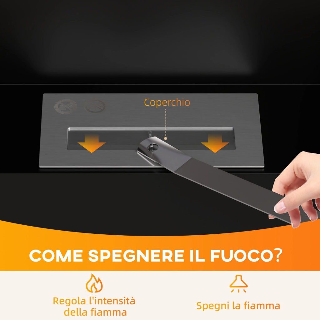 Camino a Bioetanolo da Parete Capacità 0,9L 100x15x54 cm Nero e Argento