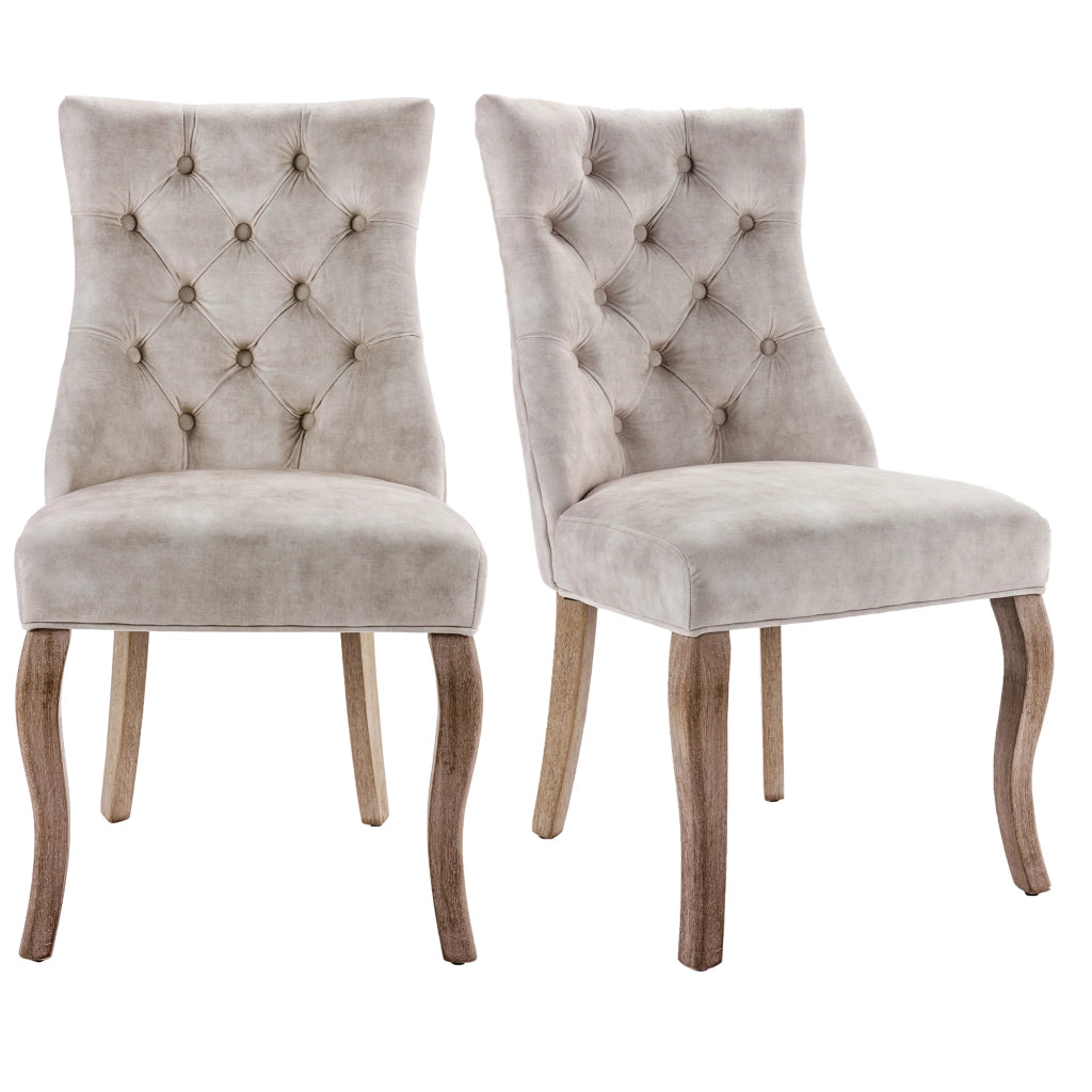 Sedia da Pranzo con Schienale Alto ¨C Xylo ¨C Velluto Beige Chiaro, Gambe in Legno Massello, Set 2 Pezzi