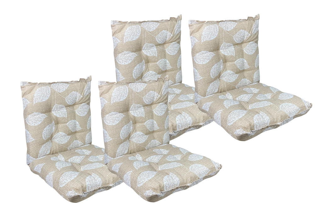 Set Cuscini Sedia Con Schienale Imbottiti Con Laccetti Banda Elastica 40 x 80 Cm FoliageBeige - 4 Pezzi