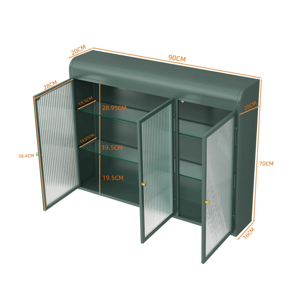 Armadietto Pensile a 3 Ante con Vetro per Bagno e Cucina ¨C Xylo ¨C Verde Scuro