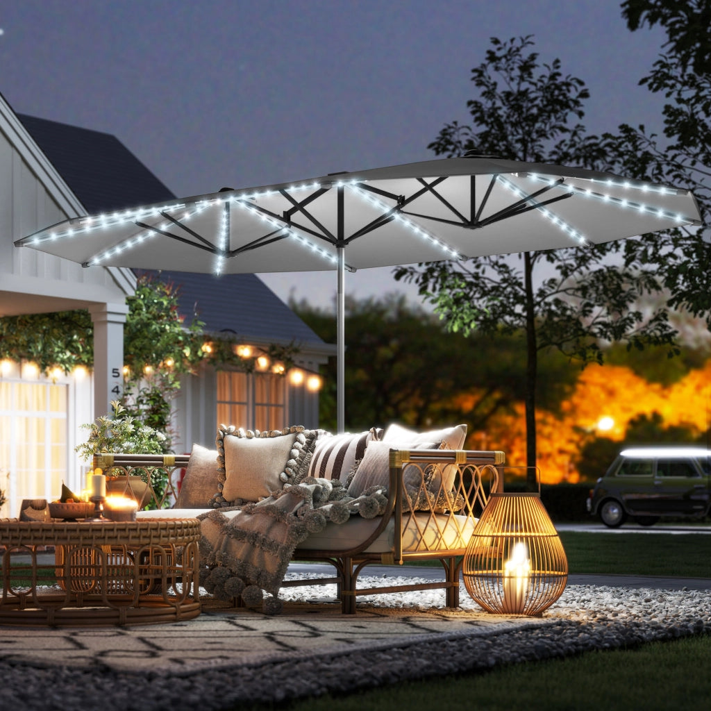 Ombrellone Doppio con Luci Solari ¨C zephmum ¨C Alluminio Polyester UPF50+ Antracite