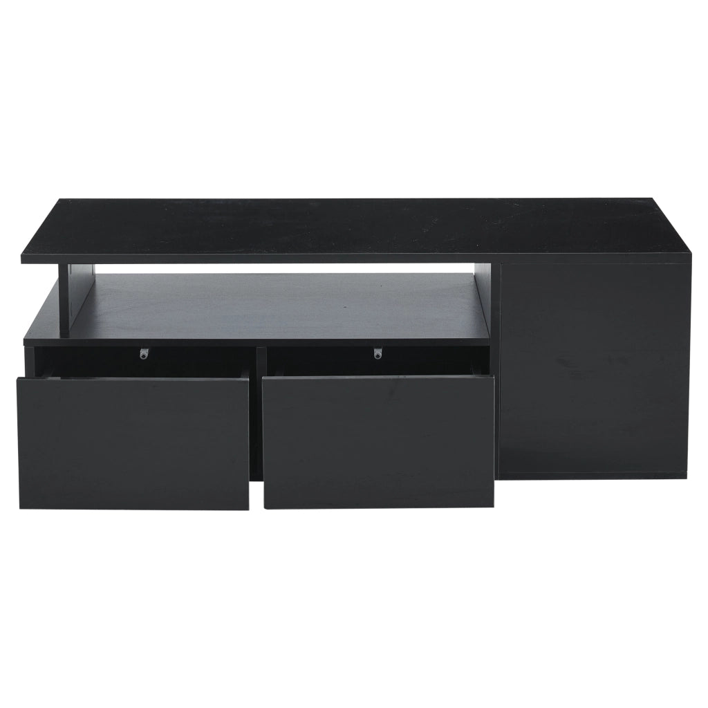 Tavolino da salotto con LED e 2 cassetti - Zephmum- 100x50x35cm, nero, portata 60kg