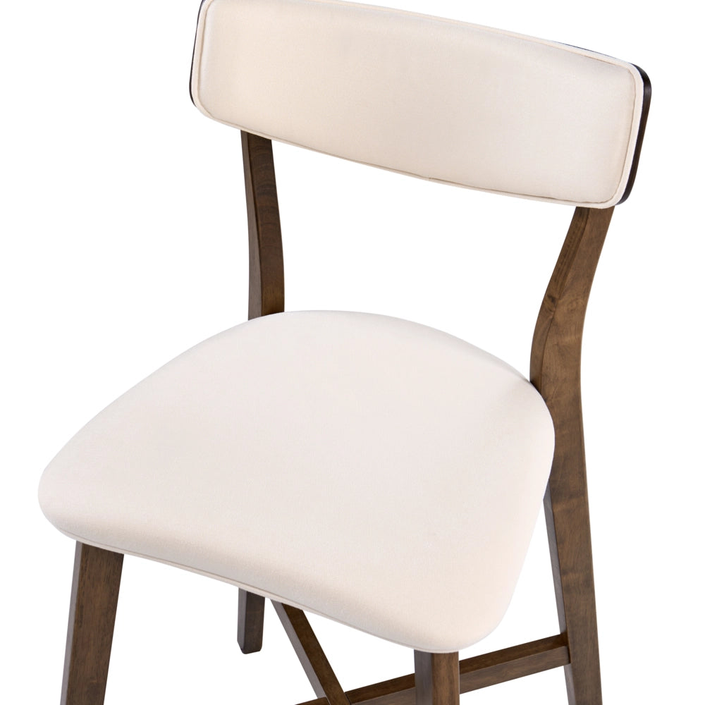 Set di 2 sedie da bar con struttura in legno di gomma marrone e bianco sporco seduta in tessuto senza braccioli design retrò