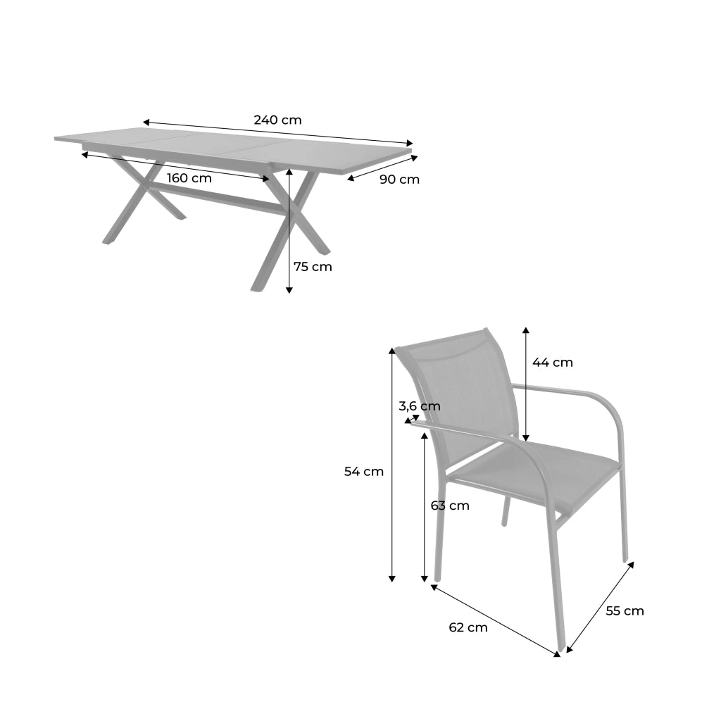 Set tavolo da giardino estensibile in alluminio con 8 sedie, antracite