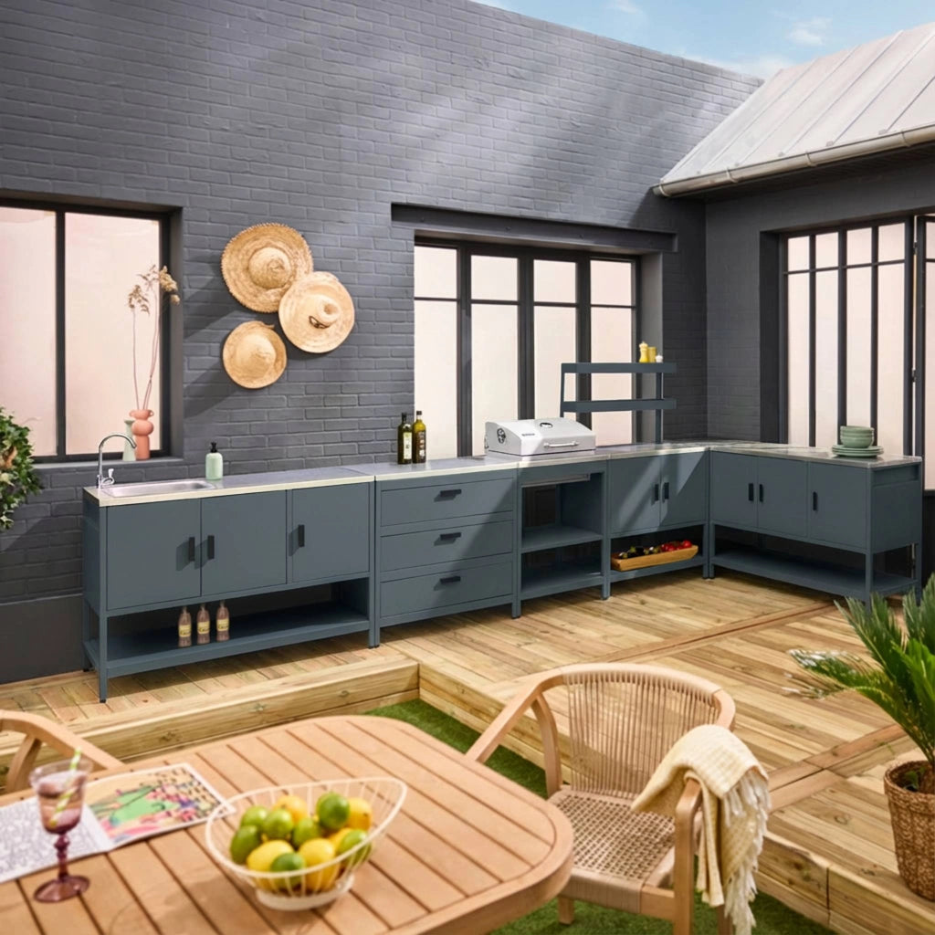 Cucina esterna acciaio inossidabile con barbecue a carbone, 6 moduli,