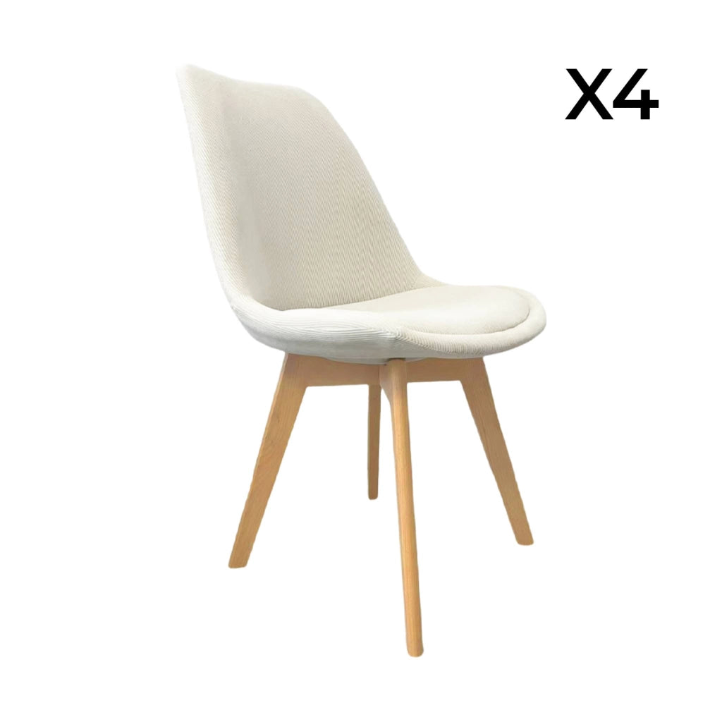 Set di 4 sedie scandinave in legno di faggio e velluto a coste ,