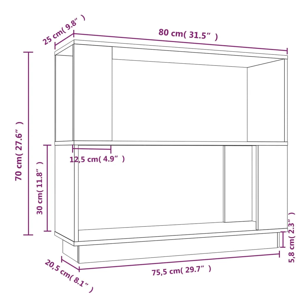 Libreria/Divisorio Grigio 80x25x70 cm in Legno Massello di Pino 814051