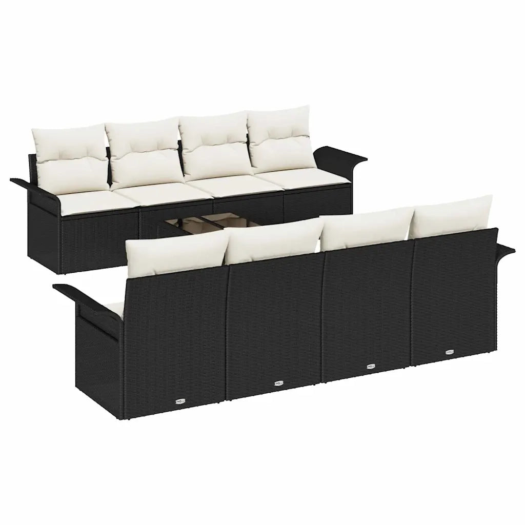 Set Divano da Giardino 9 pcs Nero e Crema polyrattan 3353956