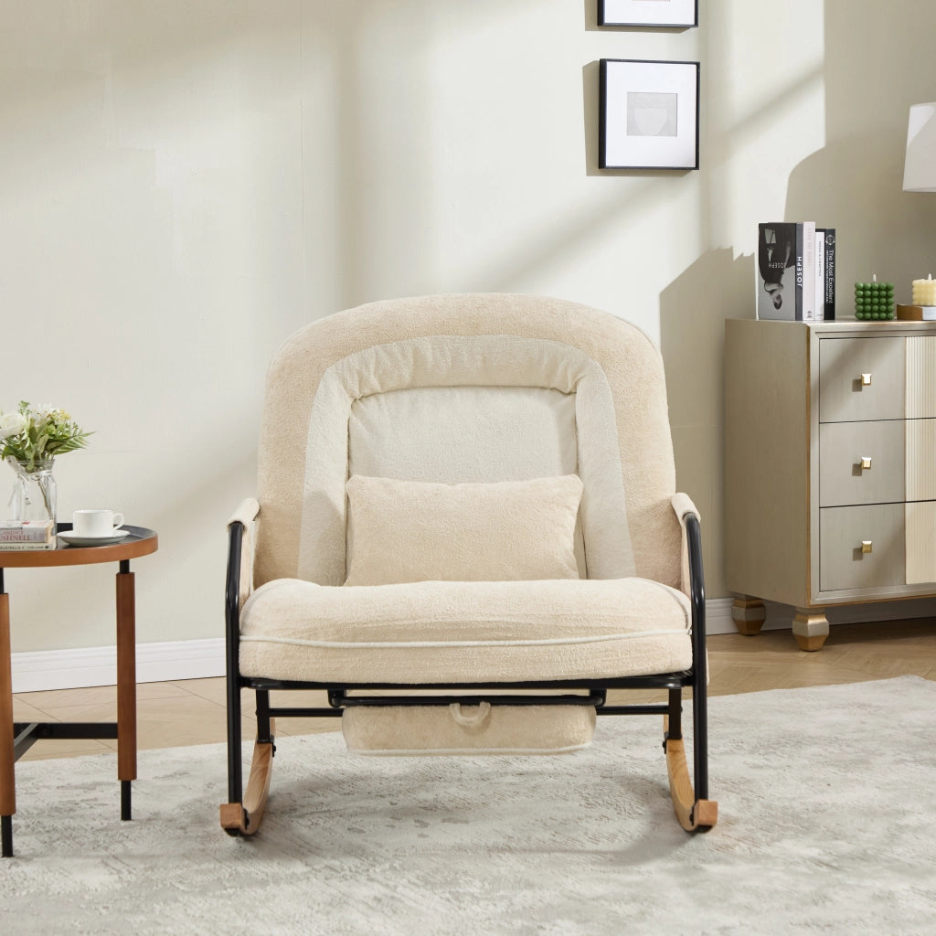 Poltrona a dondolo reclinabile beige con poggiapiedi estraibile