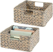 Set di 2 cassetti di stoccaggio - Scatola di paglia pieghevole in hyacint acquatico - Cassettone di legno per la conservazione ideale di abiti, giocattoli o riviste - con maniglie comode - Grigio