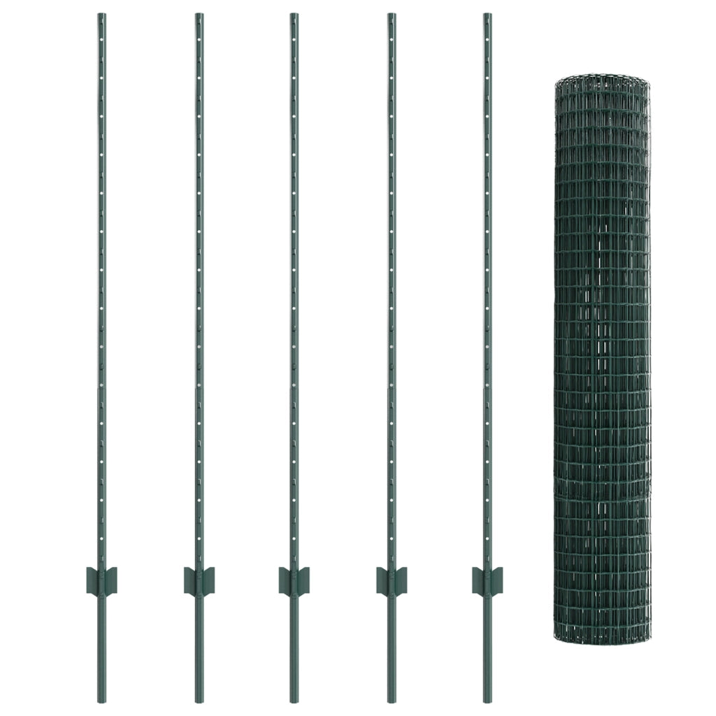 Recinzione Euro con 5 Pali Verde 1,4x10 m Acciaio