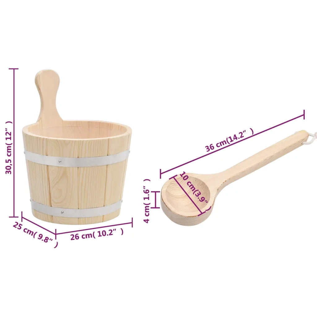 Set Secchiello e Mestolo da Sauna in Legno Massello di Pino CFW9316406