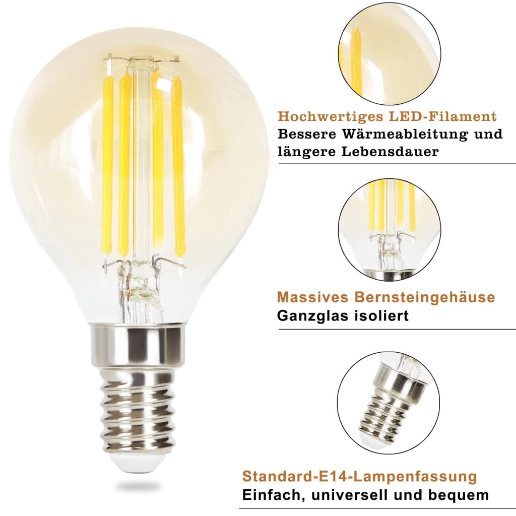 ZMH Confezione da 6 lampadine LED E14 lampada vintage G45 Retro 2700K 4W bianco caldo