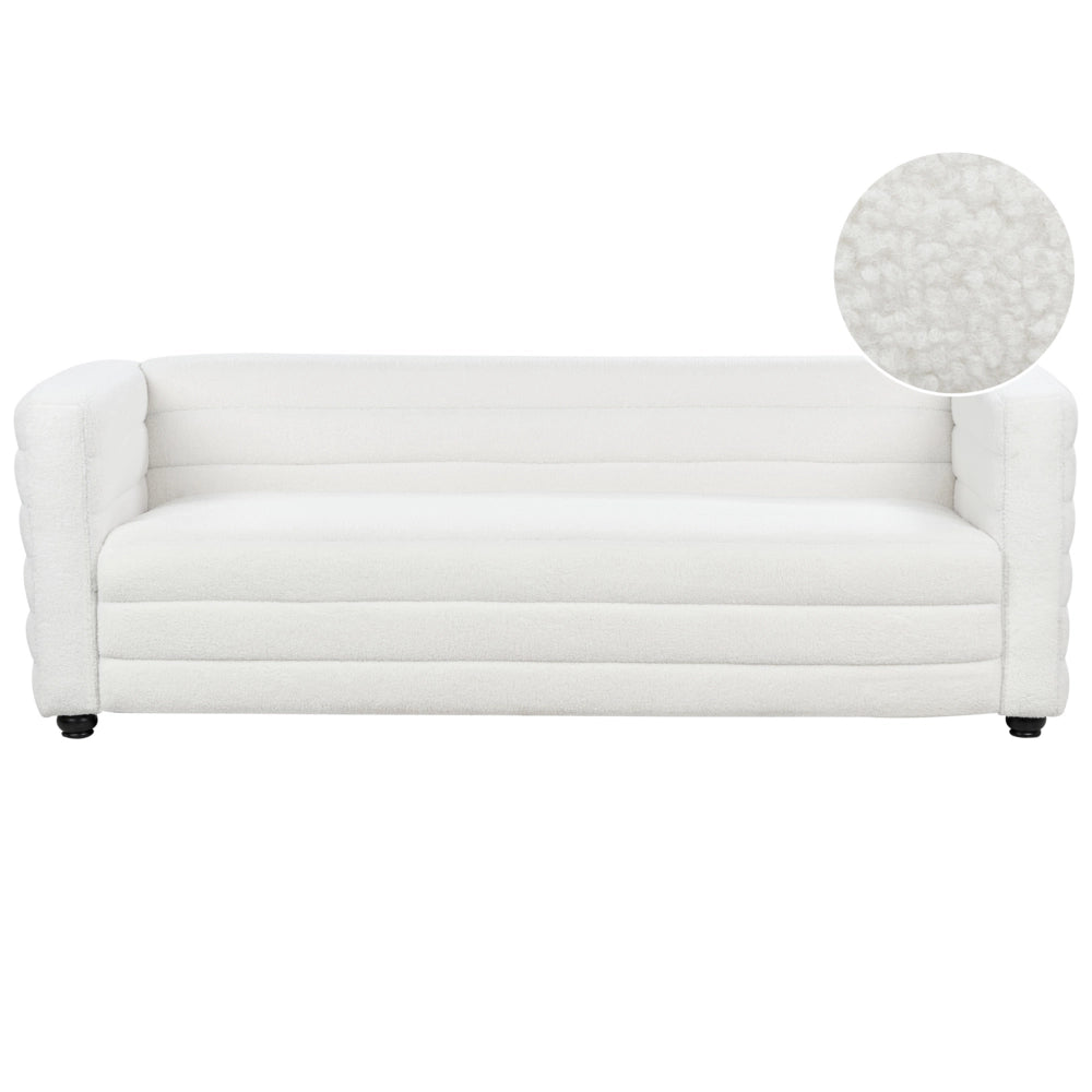 Divano a 3 posti rivestito in tessuto poliestere bouclè bianco sporco design moderno