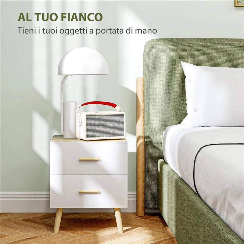COMODINO CON 2 CASSETTI IN LEGNO IN STILE SCANDINAVO 40X40X50 CM ROVERE