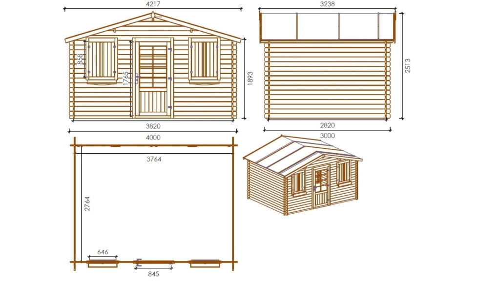 Casetta da giardino in legno - 12m2 - 4x3m - 28mm - colore: naturale - DOM137 - ALTANKA