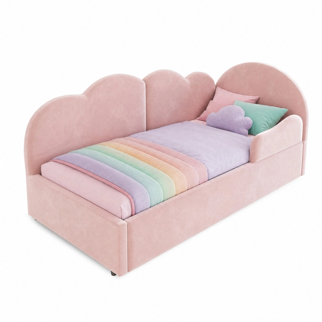 Divano letto L con letto estraibile 90x200 cm in velluto rosa