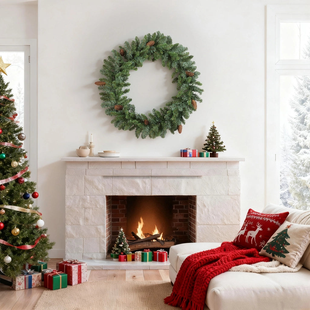 Ghirlanda di fiori artificiale decorazione esterna ¨C zephmum ¨C 1.8m verde con pigne