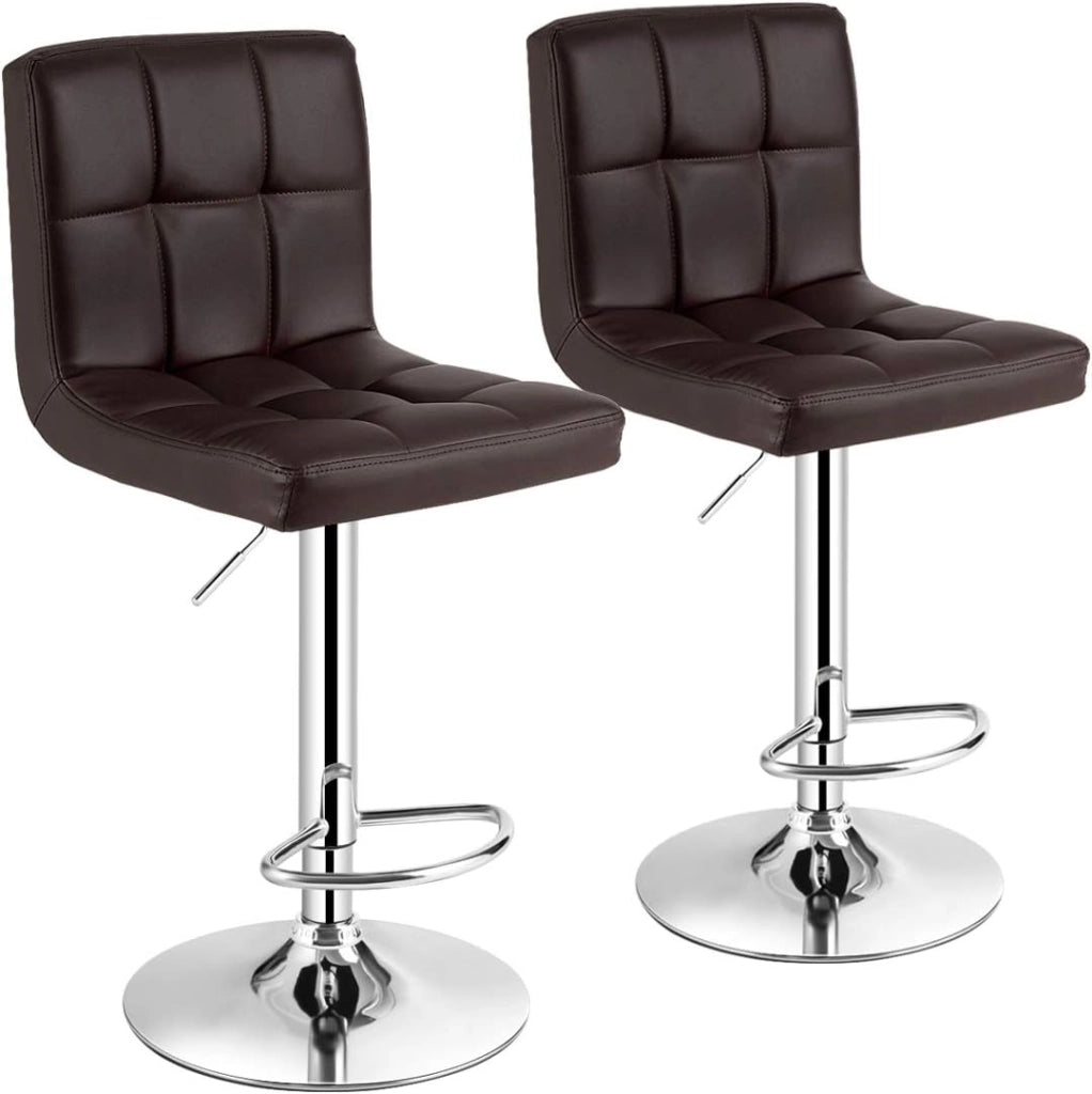 Set di 2 Sgabelli da Bar Regolabili in Altezza 65 – 85 cm, Girevole a 360° con Schienale e Poggiapiedi, Sgabello da Bistrò, Portata Fino a 150 kg